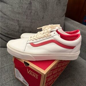 Vans Old Skool Vintage Leather Blanc De Blanc White Red Men’s 8.5 Women’s 10